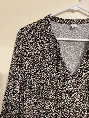 Old Navy Leopard Print Dress Large L Rayon Tassel Tie Long Sleeve Boho thumbnail 6