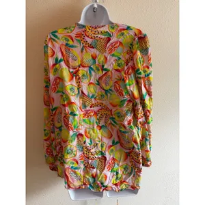 NWT Farm Rio Anthropologie Wrap Top XL Multi Tropical Fruit Beaded Tassel Summer thumbnail 13