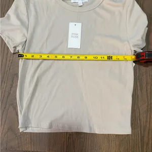 Pink Rose Ribbed Cropped Tee NWT Cream Size Large thumbnail 4