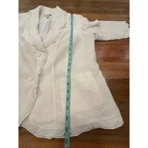 Kim Rogers Petite Linen Skirt Set White Ruffle Blazer & Midi Skirt Size PL Coast thumbnail 16