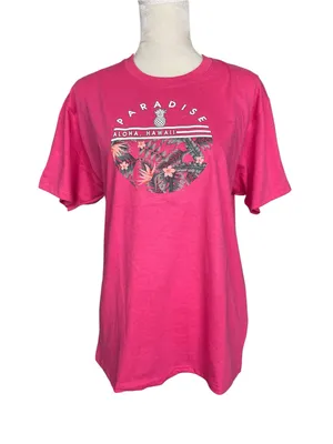 Paradise Aloha Hawaii Pink Tropical Graphic Tee Size M Souvenir Vacation thumbnail 1