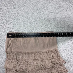 Tiered Ruffle Mini Skirt Women XS Taupe Brown Eyelet Lace Boho Coastal Fairy y2k thumbnail 3