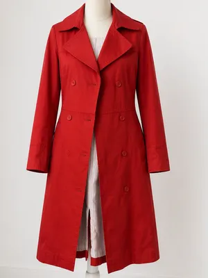 Zara Vibrant Red Double-Breasted classic preppy tailored Trench Coat L thumbnail 7