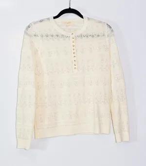 Sezane Lyna Wool Crochet Patterned Knit Henley Button Pullover Sweater Ivory S thumbnail 1