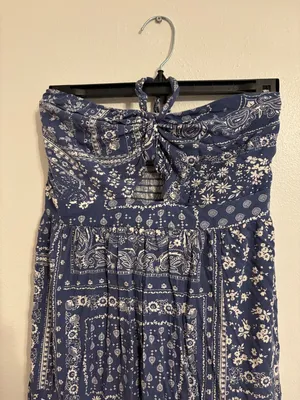 Rewind Navy Bandana Paisley Strapless Maxi Dress thumbnail 2