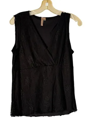 Vintage Susan Lawrence Black‎ Lace Overlay Tank Womens XL thumbnail 1