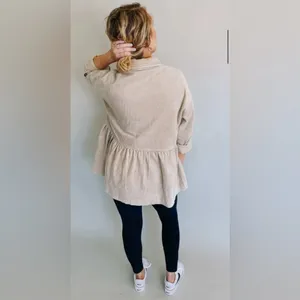 NEW Tan Corduroy Babydoll Peplum Skirt Button Front Jacket thumbnail 4