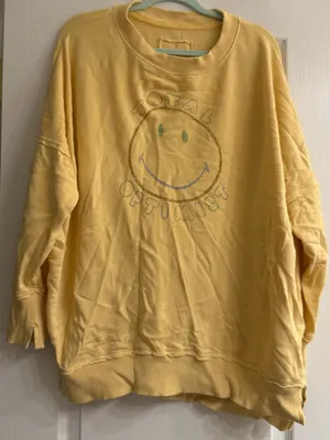 Aerie Butter Yellow Smiley® Total Optimist Down-To-Earth Crew Sweatshirt - M thumbnail 1