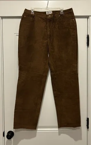 Bagatelle New Vintage 90s Brown Genuine Suede Leather Pants Women’s 16 High Rise Straight thumbnail 1