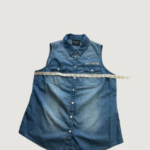 Harley-Davidson Womens Sleeveless Denim Shirt Blue Medium Wash Embroidered L thumbnail 6