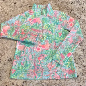 Lilly Pulitzer Skipper Popover Pink Green Animal Print • Sea Salt Blue on Parade thumbnail 1