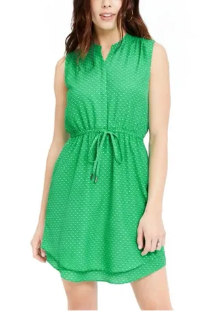 Maison Jules Green Shadow Dot Sleeveless Dress Size L NWT thumbnail 1