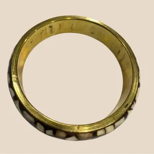 VTG Bone Mosaic Brass Bangle | African Statement Bracelet | Handmade Bone Inlay Brown thumbnail 6