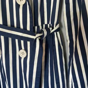 Express Women's S Blue White Striped Pleated Back Trench Coat Size Small Preppy‎ thumbnail 3