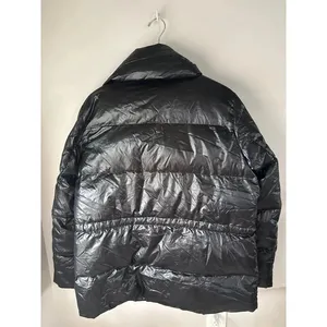 Lands’ End Black Shiny Power Down Puffer 600 Fill Jacket Adjustable Waist Large thumbnail 4