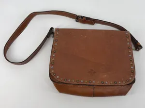 Patricia Nash Brown Italian Leather Studded Flap Crossbody Messenger‎ Bag thumbnail 1