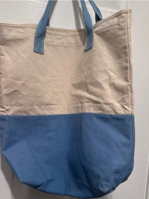 Martha Stewart Living Canvas Tote Bag Blue Cream Coastal Beach Market Bag thumbnail 2