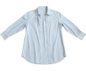 Light Blue Long Sleeve Button Down Shirt Textured High Low Hem Relaxed Fit thumbnail 1