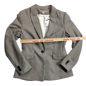 H&M Blazer Jacket Houndstooth Brown Fitted 1 Button Academia Small Fall $49 thumbnail 11