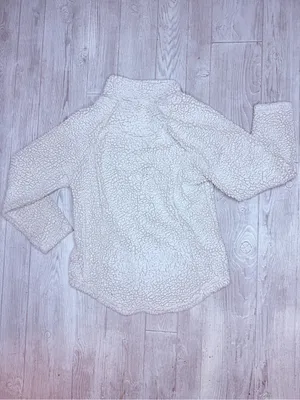 Cozy Sherpa Jacket Womens Large Cream Quarter Zip Faux Fur High Neck Pullover thumbnail 3