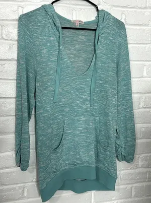 Wish & Whim Lightweight Knit Hoodie Pullover Teal XL Beach Cover Up thumbnail 1