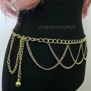 Gold Y2K Cascading Draped Layered Waist Chain Belt, Fits 21-41 Inches, X7GA1360 thumbnail 3