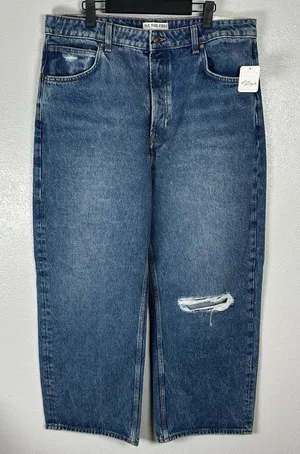 NEW‎ We The Free People Deep Trance Mid Rise Dropped Boyfriend Jeans Size 32Long thumbnail 1