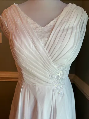 White V-Neck Chiffon A-Line Dress with Beaded Accent thumbnail 3