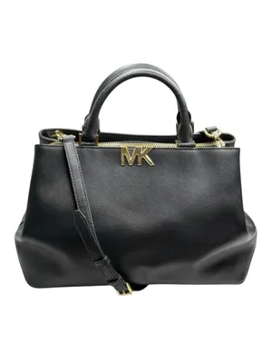 Michael Kors ✿ Florence Medium Saffiano Leather Satchel Handbag ✿ Black Gold MK thumbnail 4