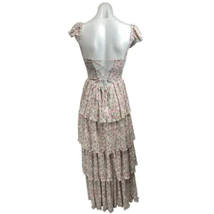 ASTR The Label Emmeline Pink Green Cutout Ruffle Floral Tiered Maxi Dress Sz XS thumbnail 4