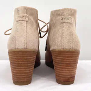 Toms Hyde Sand Suede Leather Creamy Tan Lace Up Wedge Heel Ankle Bootie Size 8 thumbnail 5