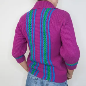 Vintage 70s Purple Collared Cardigan Sweater thumbnail 4