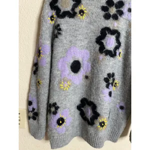 Miu Miu Flower Intarsia Cardigan in Grey Soft Fuzzy Mohair Womans 42/ US 6 thumbnail 11