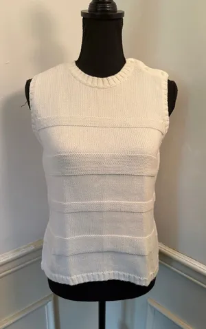 Vintage Talbots Cotton Knit Sweater Tank White Button Shoulder Textured Preppy thumbnail 1
