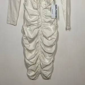 Girlfriend Collective Andi Midi Dress Womens Medium White Ruched Long Sleeve NWT thumbnail 6