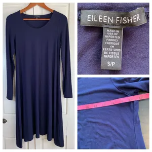 Eileen Fisher Dress Women’s Small Long‎ Sleeve Midi Blue T Shirt Casual Stretch thumbnail 2