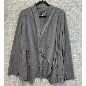 KUT FROM THE KLOTH Dianne Jacket Women Large Gray Faux Suede Drape Front Cinch‎ thumbnail 4
