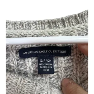 American Eagle Outfitters Holiday Heart Fair Isle Sweater Gray Wool Blend Small thumbnail 2
