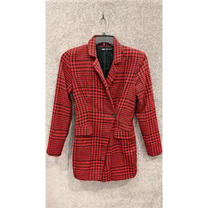 Zara Women Blazer Romper Small Red Black Houndstooth Long Sleeve Button Front thumbnail 4