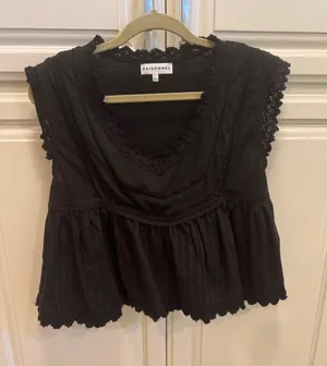 Black Crochet-Trim Peplum Tunic Top thumbnail 1