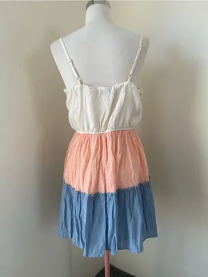 AUW Cream, Peach & Blue Tiered Mini Dress thumbnail 3