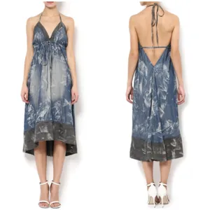 True Religion Womens Acid Wash Boho Open Back Halter Maxi Slip Dress Size M thumbnail 2
