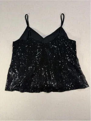 Rockin C Sequin V-Neck Cami Tank Top Satin Trim Black Large thumbnail 6