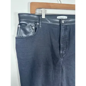 Abercrombie & Fitch Mixed Media Jeans Women 33/16S Black Faux Leather Edgy thumbnail 4