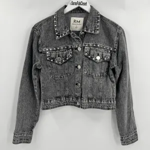 Rebecca Minkoff‎ Studded Denim Jean Jacket Black Gray 100% Cotton Size Small thumbnail 2