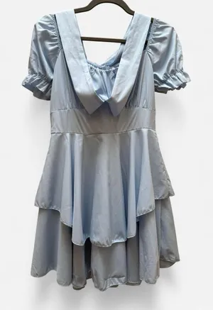 Shein Light Blue Tiered Mini Dress Size Small Cinderella Ruffle Coquette Sweet thumbnail 1