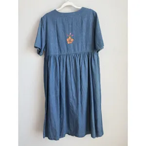 Vintage Embroidered Denim Dress Bechamel Button Front Cottagecore Grandma Core L thumbnail 9
