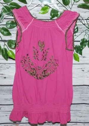 Free People ruffled elastic waist embroidered top thumbnail 1