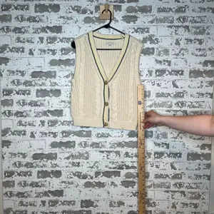 American Eagle | women knitted cream button down sweater vest thumbnail 7