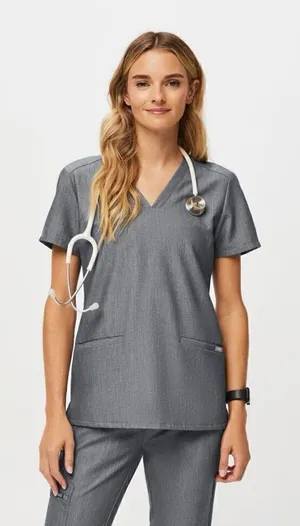 Figs Casma 3 pocket graphite v neck scrubs top small thumbnail 1